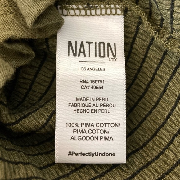 NATION LTD Yael Smocked High Ruffle Neck Top Ozark Green Pima Cotton Cutout Back - Picture 15 of 16